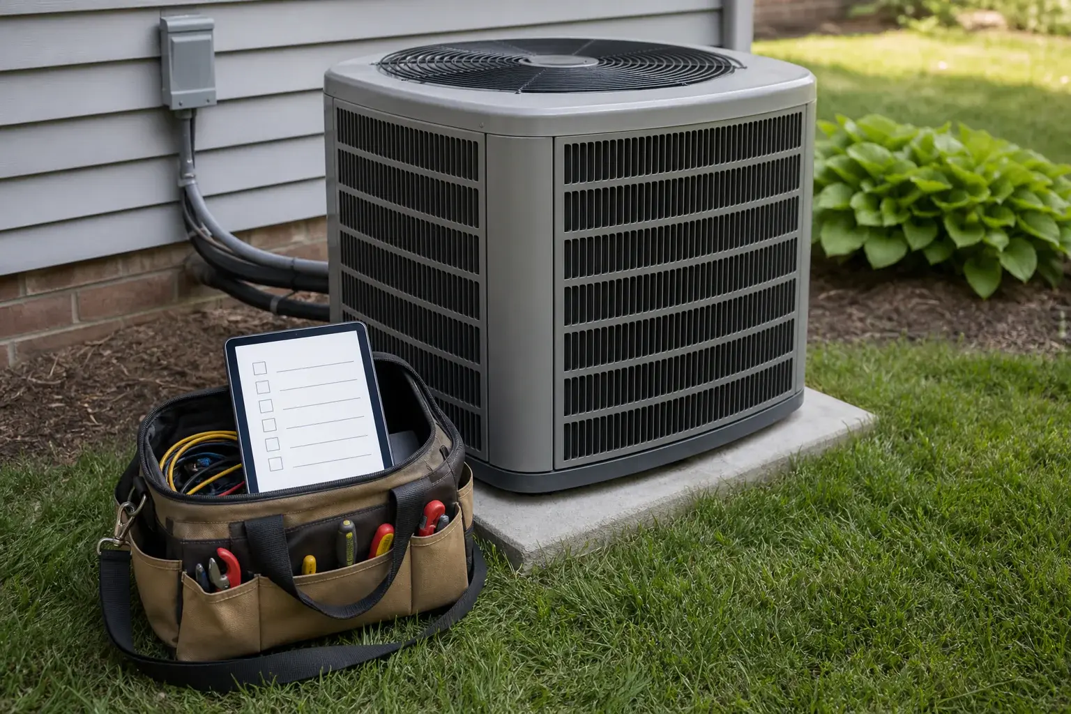 AC repair tools laid out for a residential cooling repair evaluation