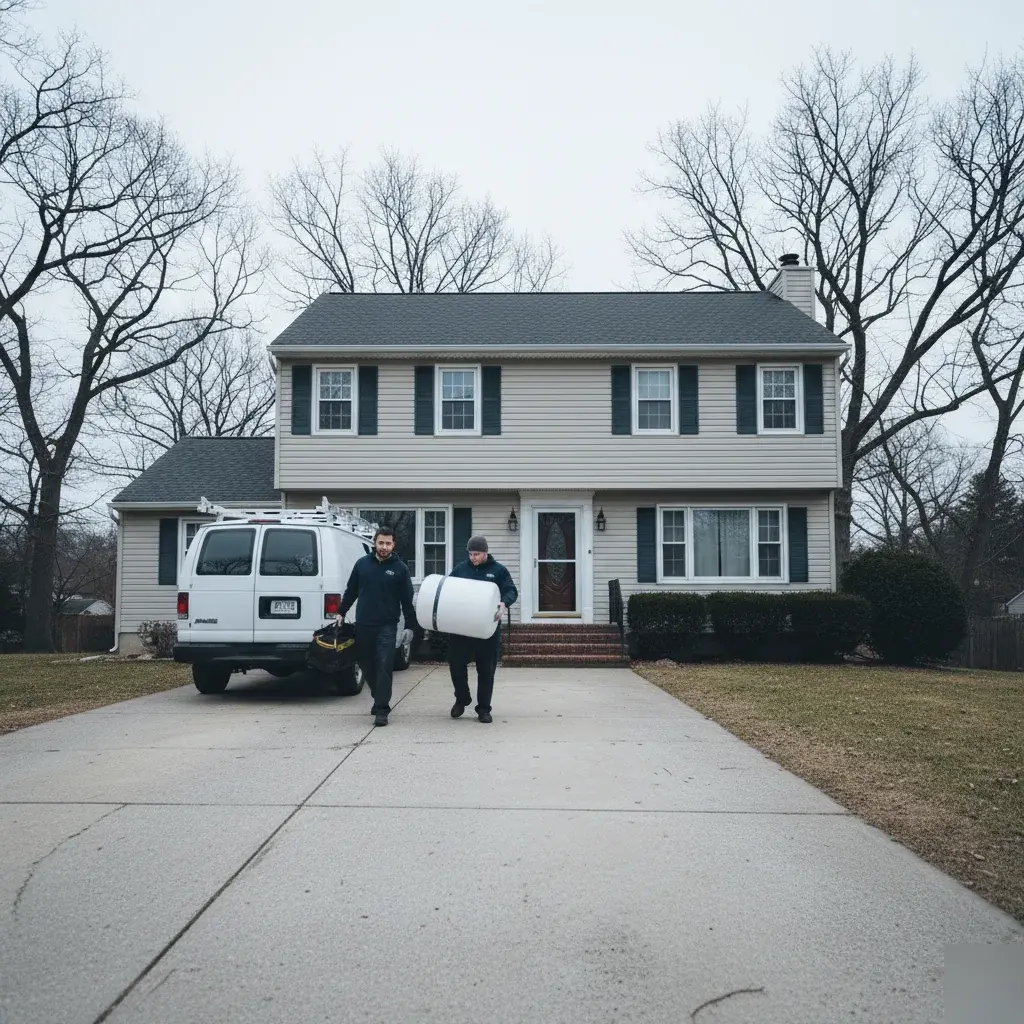 Service van parked outside a single-family home