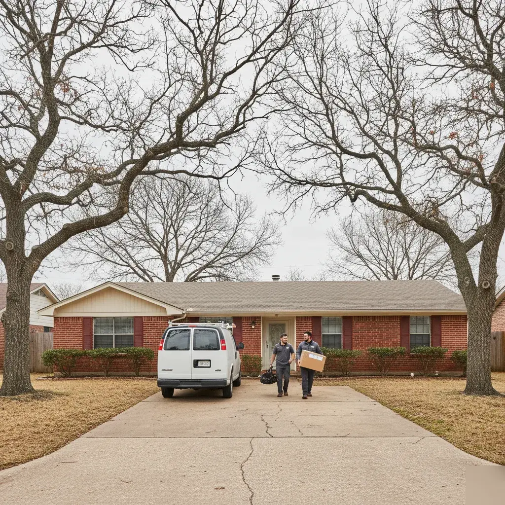 Service van parked outside a single-family home