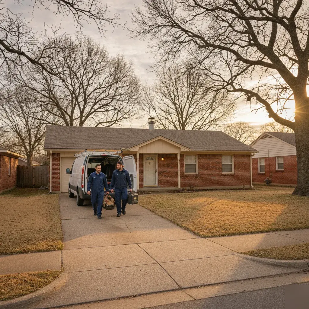 Service van parked outside a single-family home