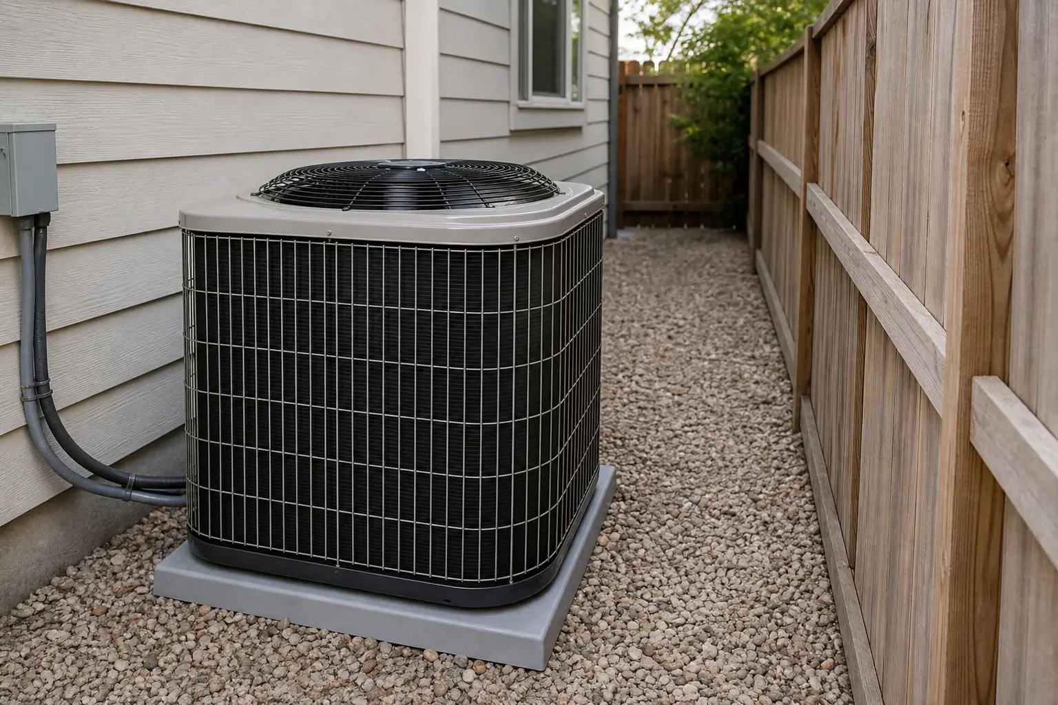 Checking air conditioning condenser clearance in a narrow residential side yard