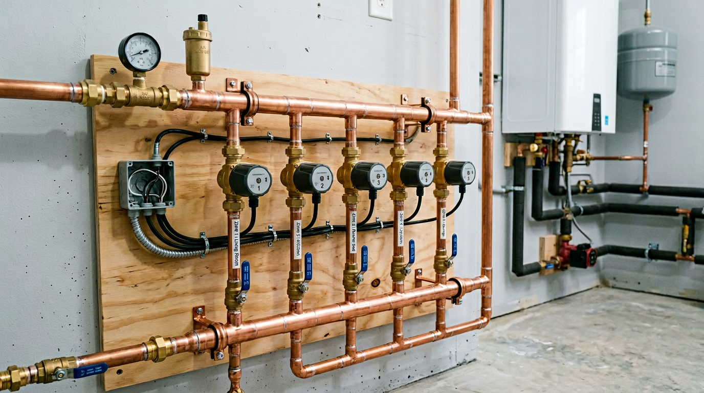 HVAC technician replacing zone valve on residential boiler system