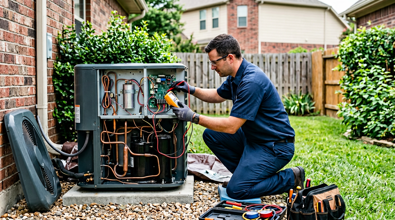 Repairing an outdoor heat pump unit for a Deer Park home
