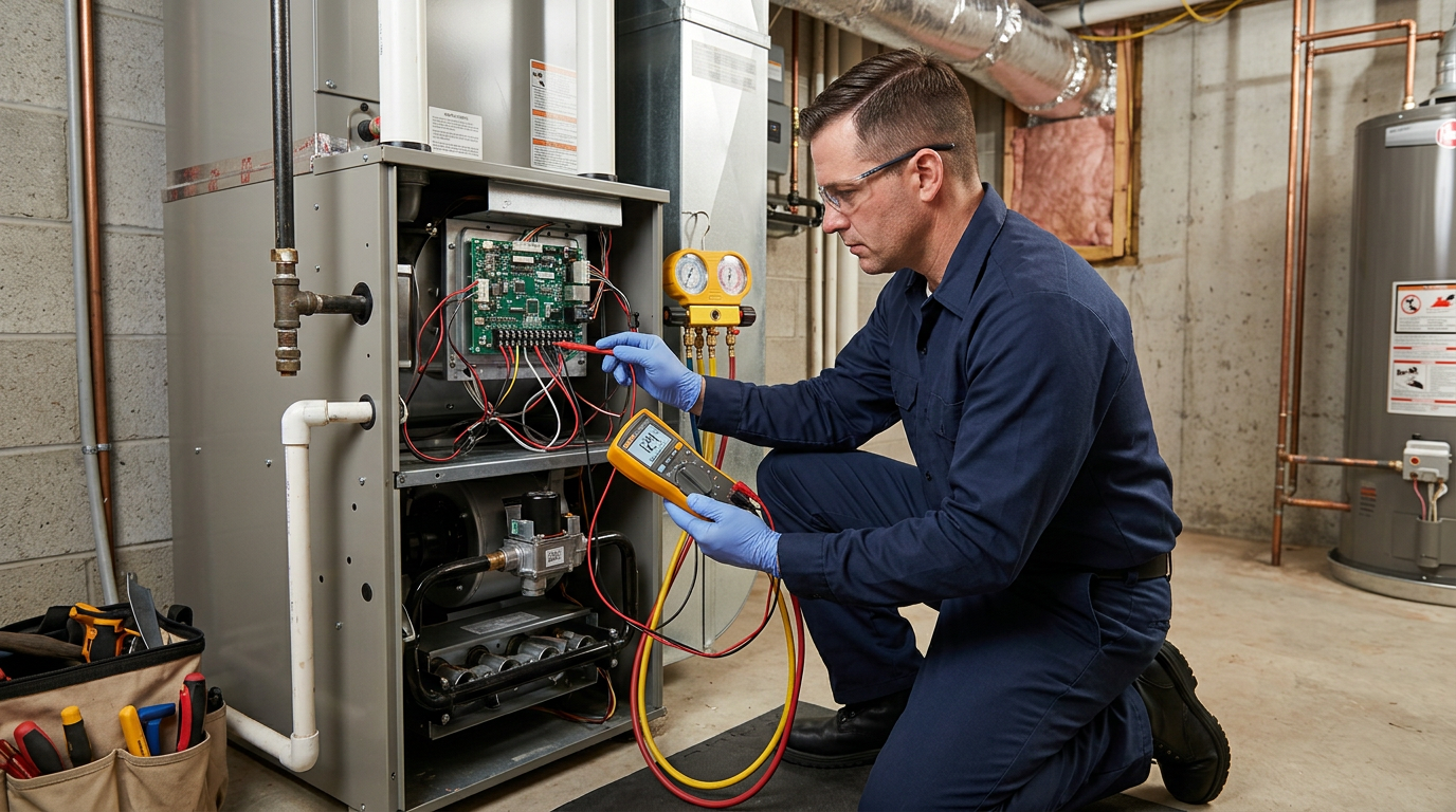 Professional heating diagnostic service on a residential system in Deer Park