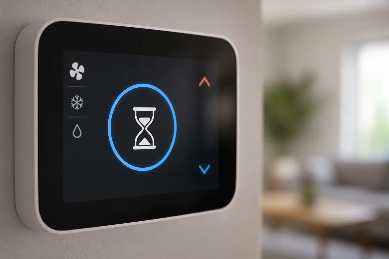 Thermostat displaying a compressor protection time delay