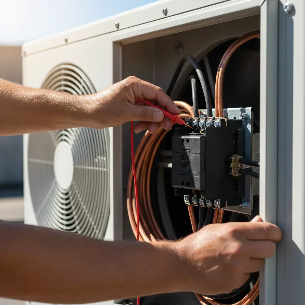 Outdoor compressor unit with refrigerant lines connected at the service panel