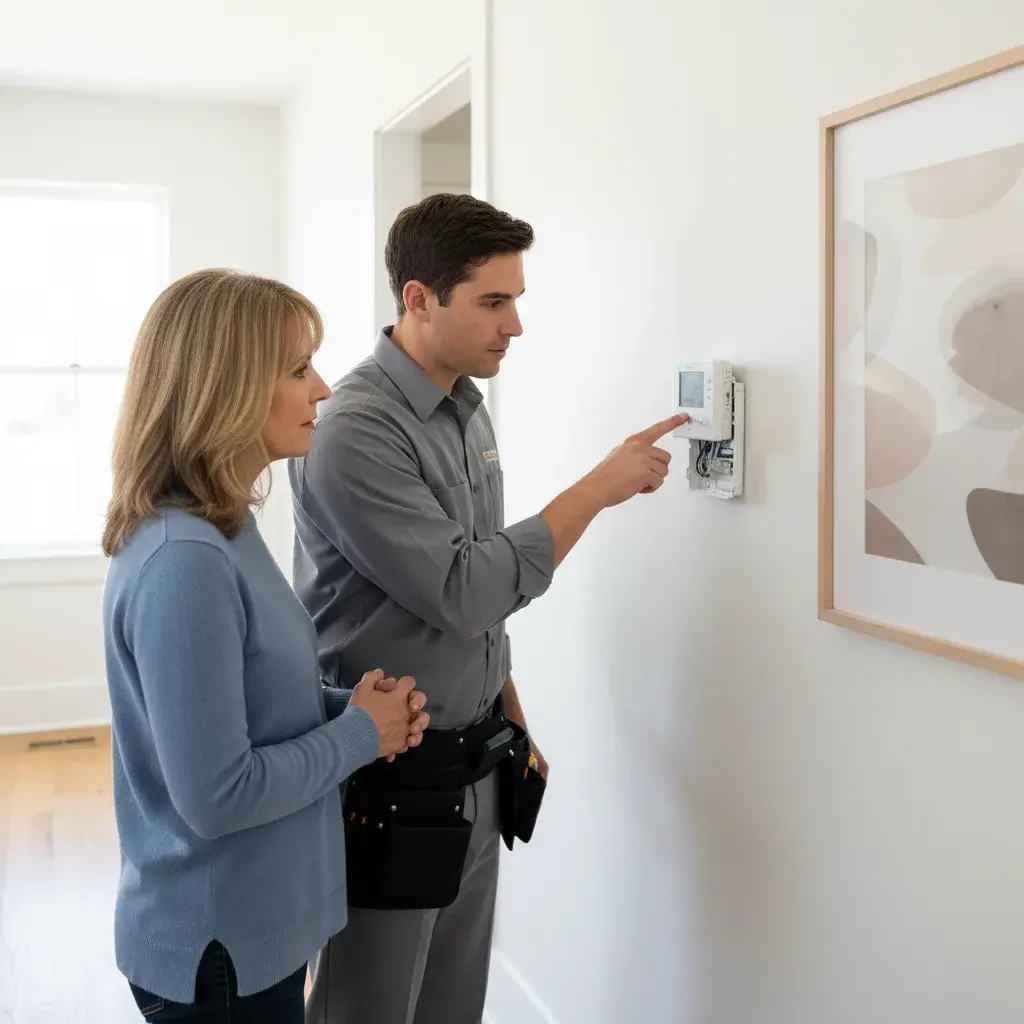 Thermostat check during an AC short cycling repair visit