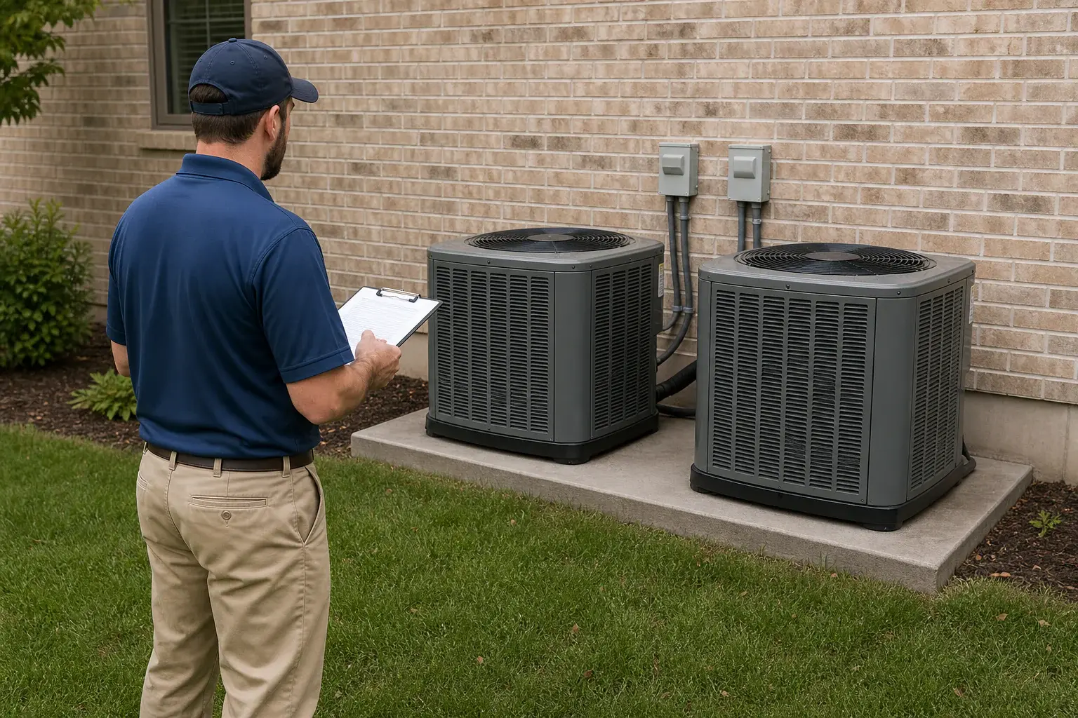 Multi-zone residential cooling setup inspected during repair-versus-replacement planning