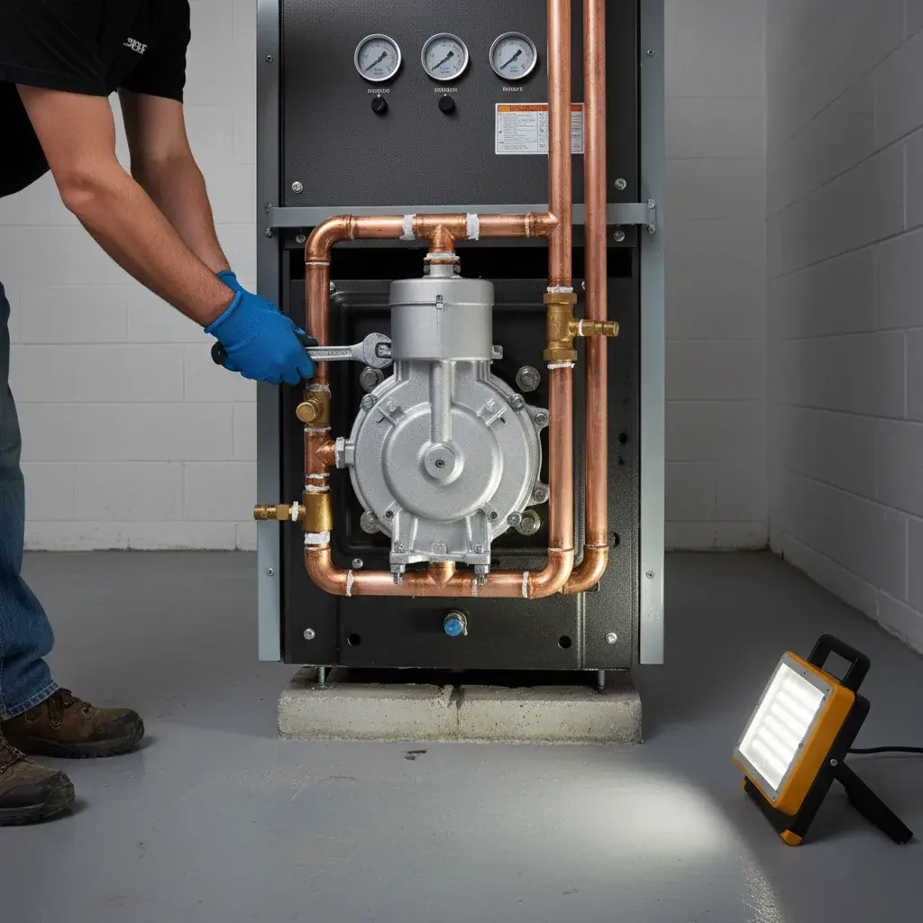 New circulator pump installed on a boiler system