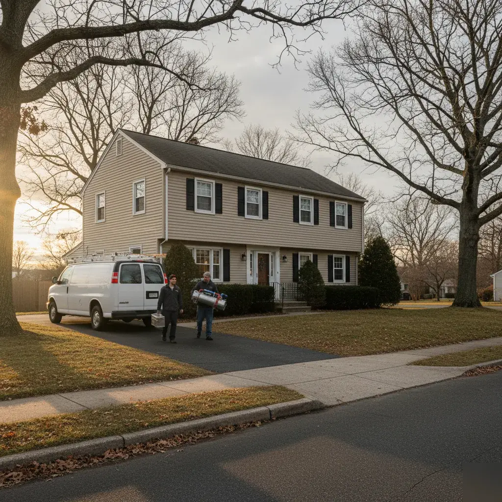 Service van parked outside a single-family home