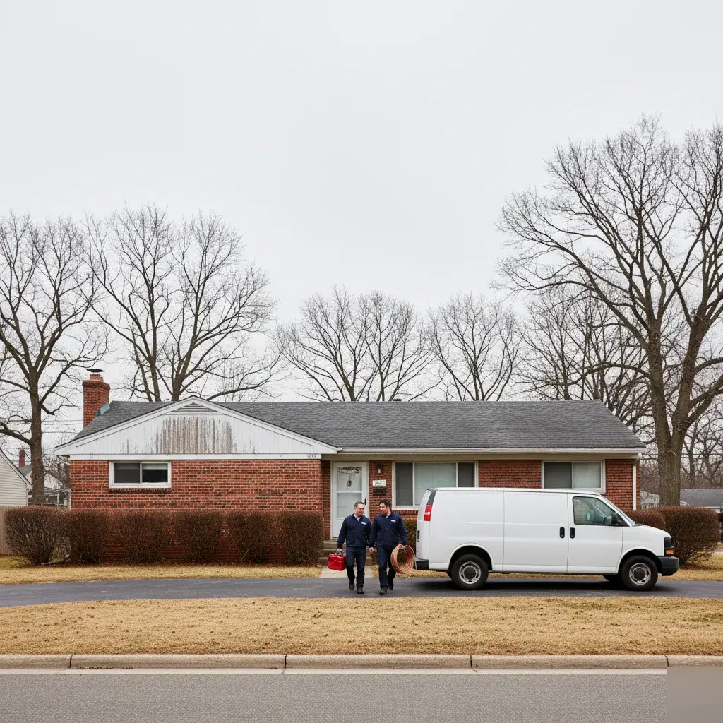 Service van parked outside a single-family home