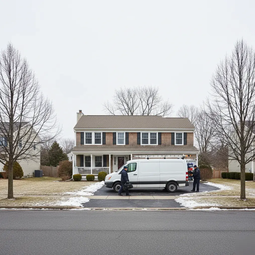 Service van parked outside a single-family home