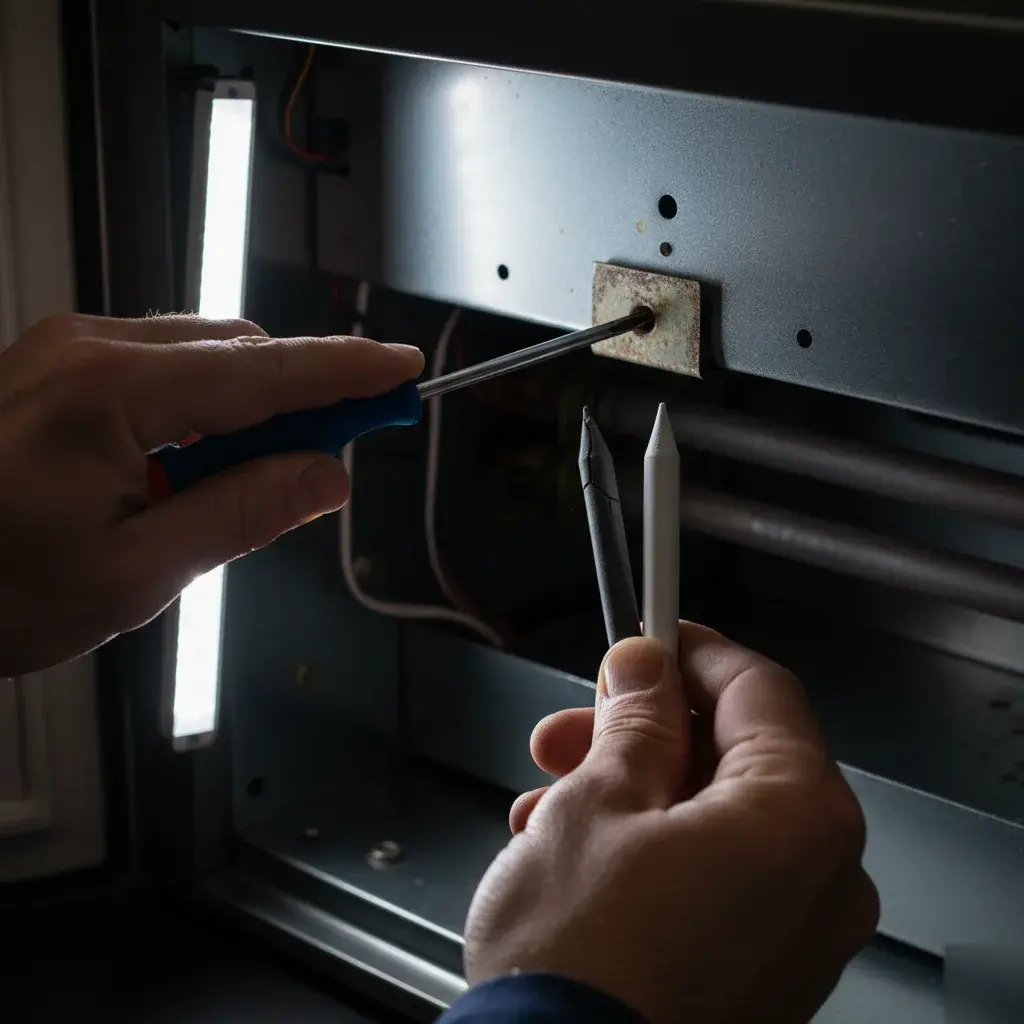 Cracked furnace igniter compared with a ceramic replacement
