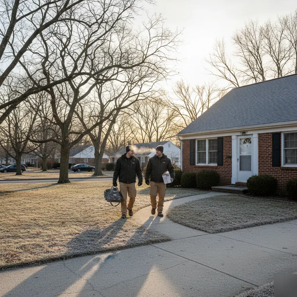 Service van parked outside a single-family home