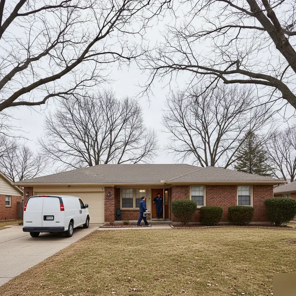 Service van parked outside a single-family home