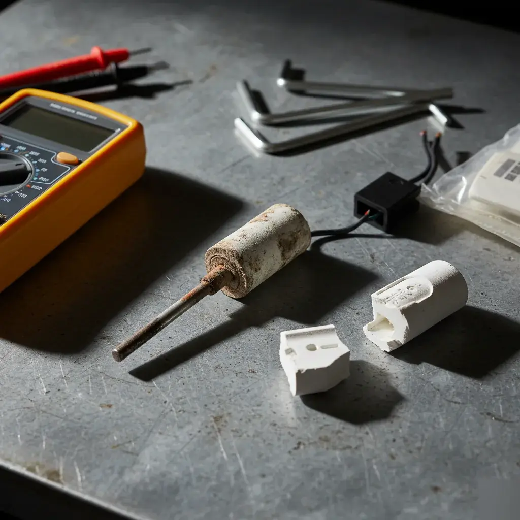 Furnace repair parts including igniter, flame sensor, and limit switch