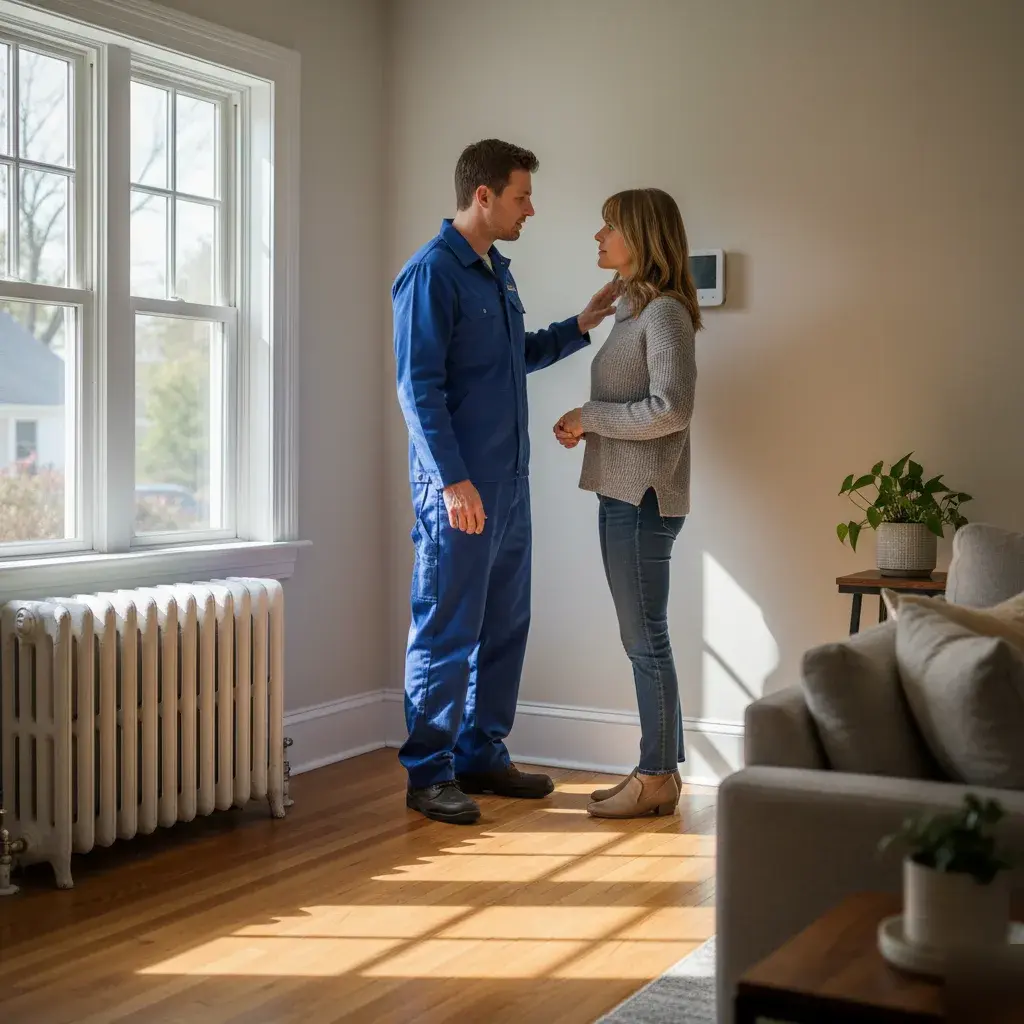 Heating service consultation with a homeowner
