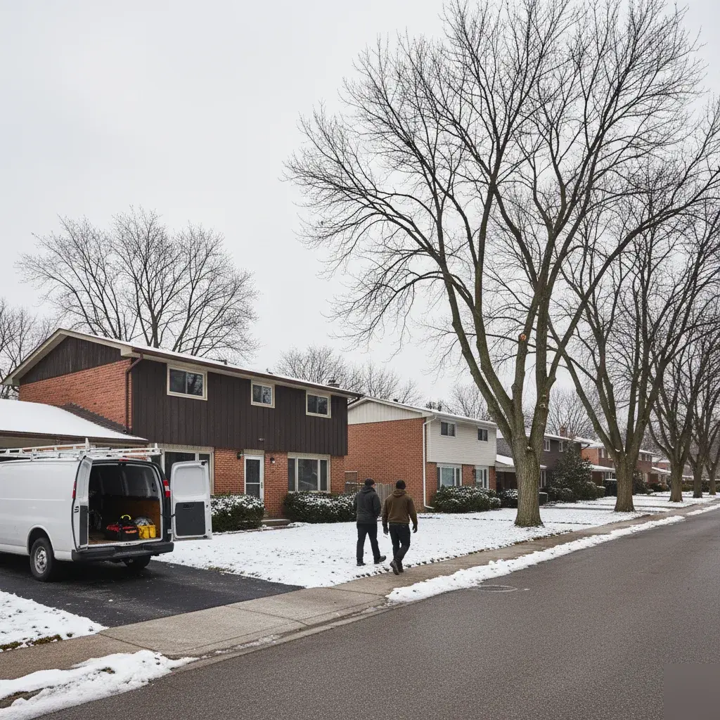 Service van parked outside a single-family home
