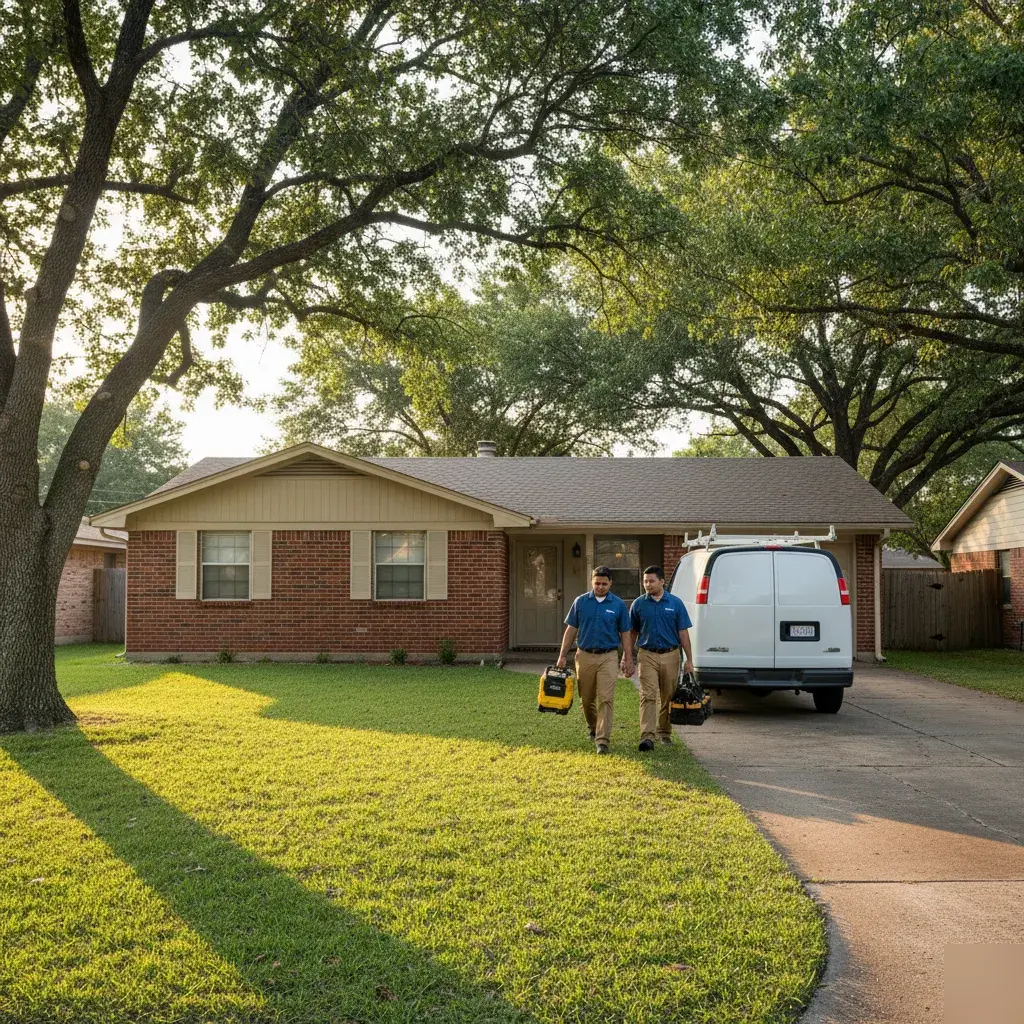 Service van parked outside a single-family home