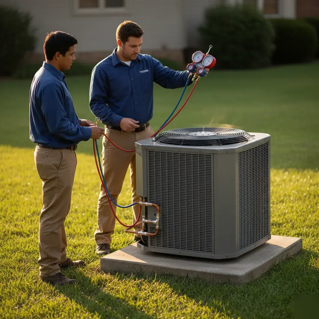 Outdoor condenser after refrigerant leak repair