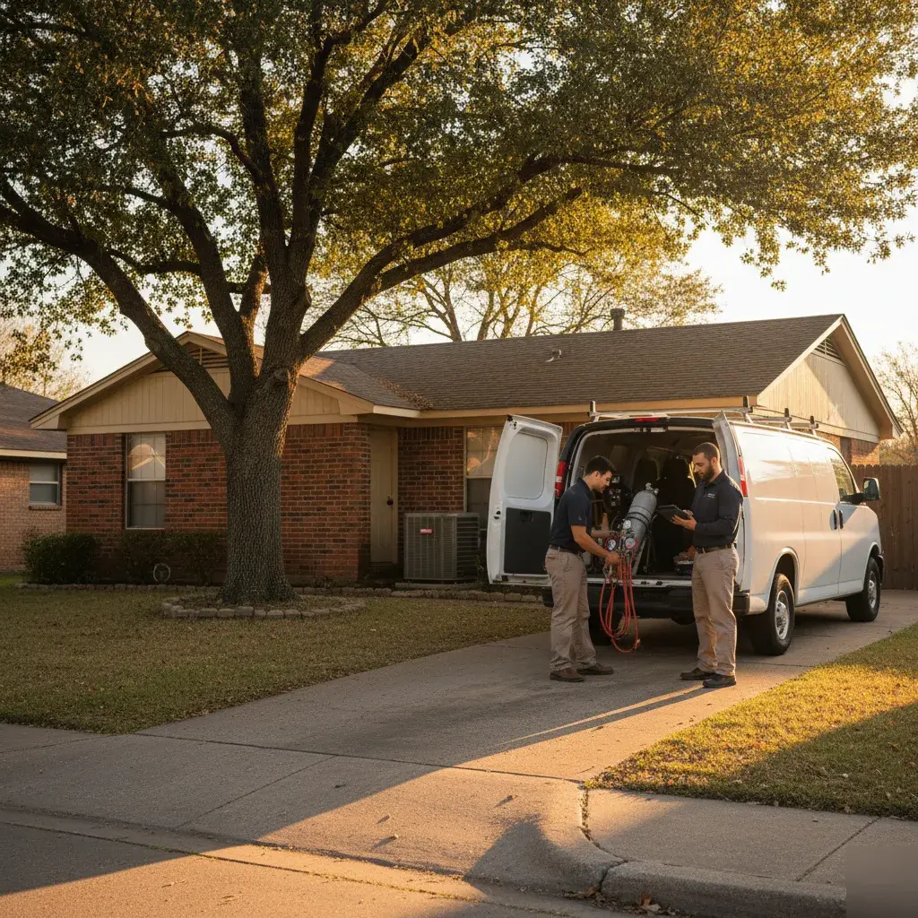 Service van with refrigerant recovery tanks on a residential street