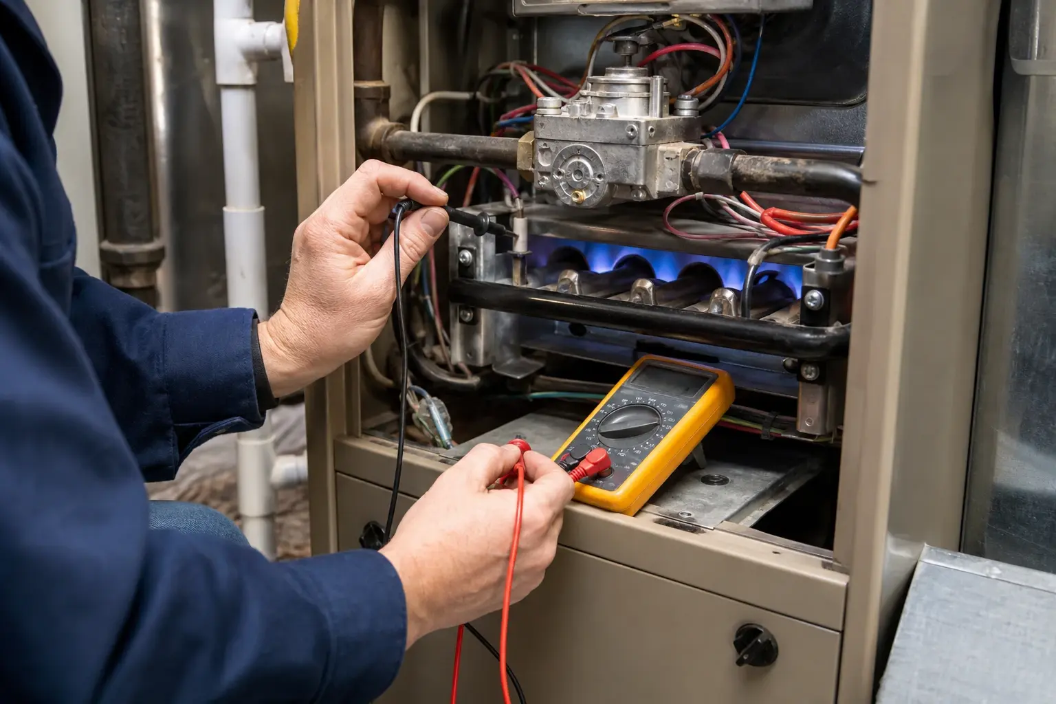 Diagnosing a residential furnace ignition system during a heating repair